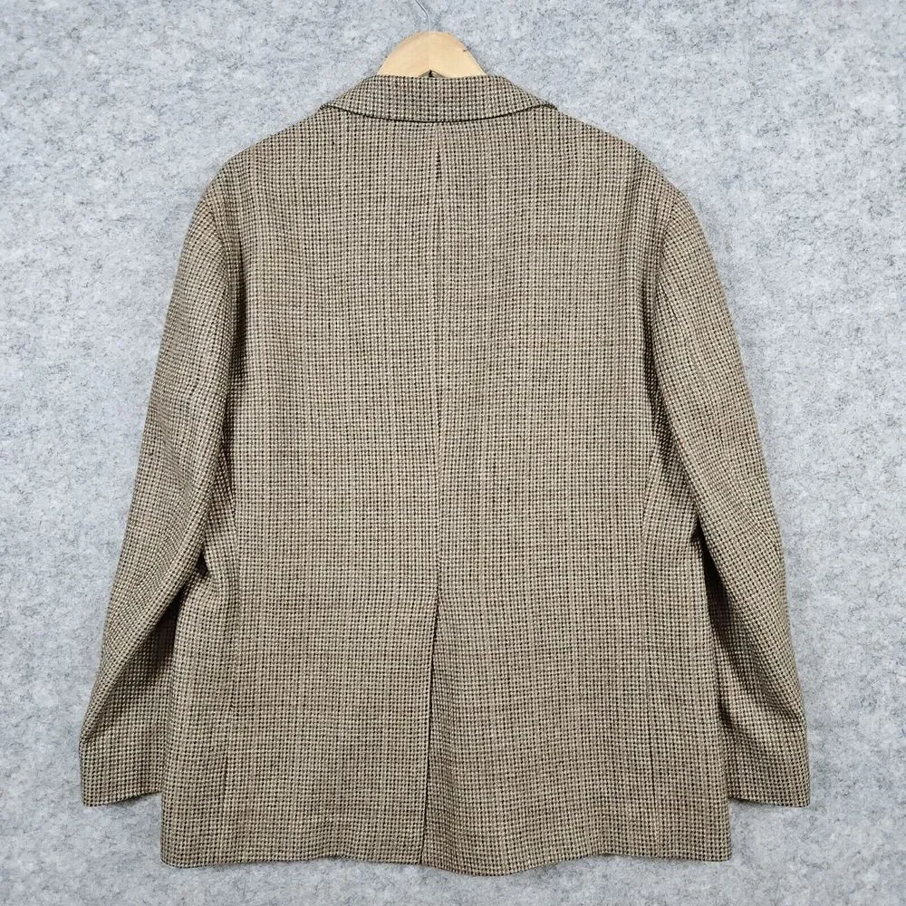 Lands End Men's Blazer Brown‎ Windowpane Tweed Size 42S 100% Lambswool PINHOLES